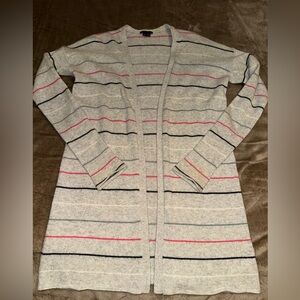 Theory Cashmere Cream Cardigan with Pink and Black Stripes